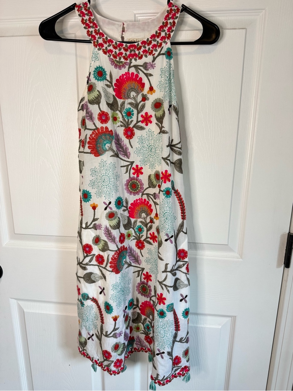 Lula Soul Embroidered Floral Mini Dress in White with Multicolor Accents - Picture 1 of 7
